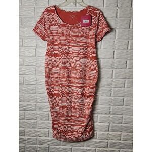 Isabel Maternity Wave Pattern Dress Short Sleeve Trendy Ruched Size Large NWT